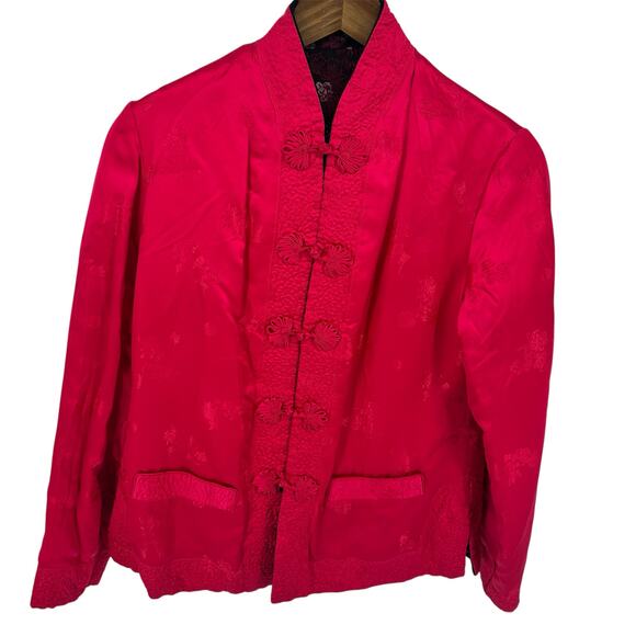 Solz Squirrel Chinese Reversible Silk Jacket Size MED Black Pink Floral GUC - Picture 4 of 13